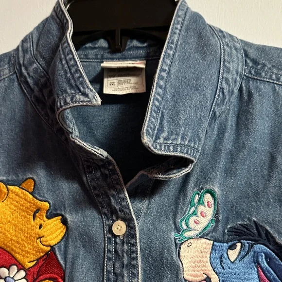 Vintage 90s Disney Store Denim Shirt with Winnie the Pooh and Eeyore Embroidery - Picture 4 of 11